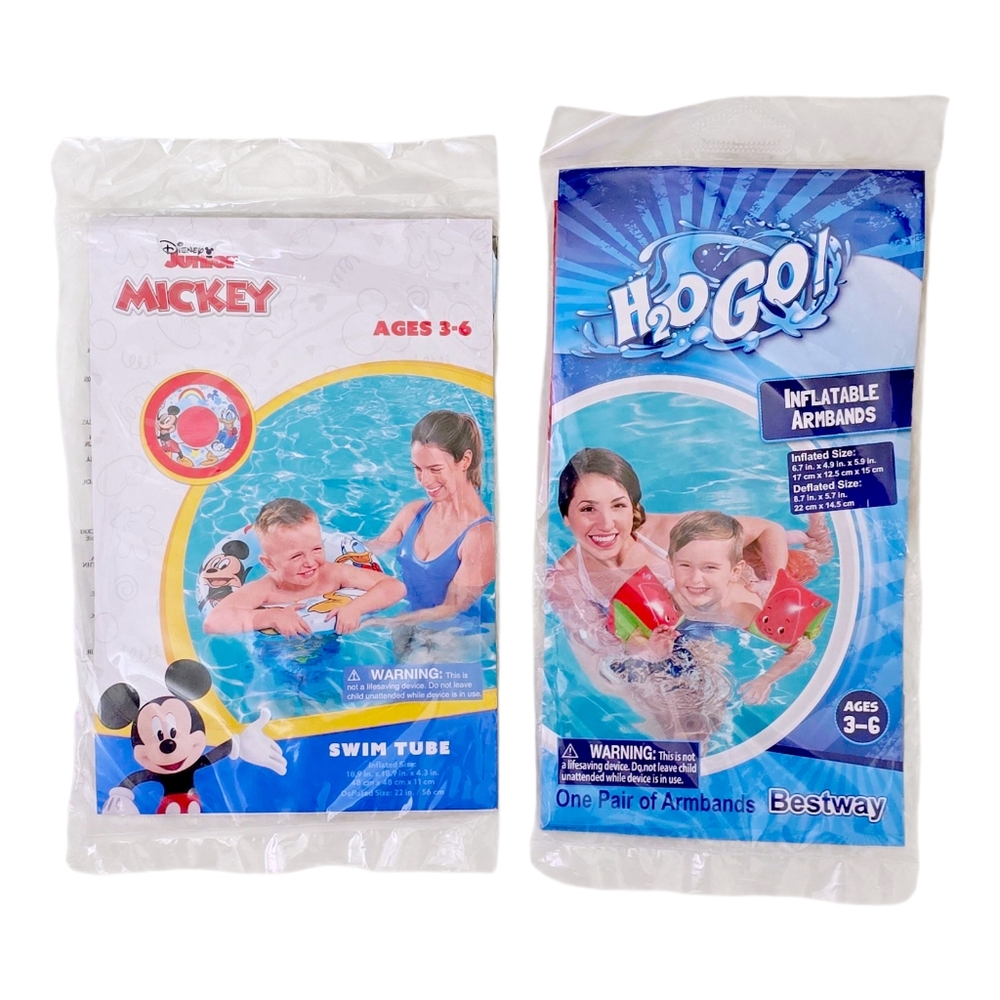Disney Jr Mickey Mouse Inflatable Swim Tube Float and Arm Bands Floaties Age 3-6
